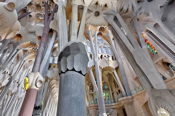 Detail of the interior structures of the Sagrada Familia, by Antoni Gaudí