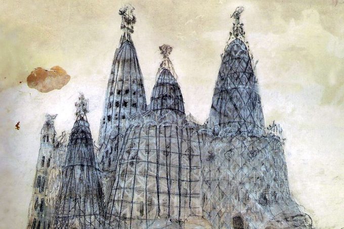 Sketch of the church of Colonia Güell, by Antoni Gaudí