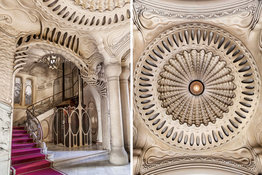 Ceiling and interior of the Casa Sayrach, in Barcelona