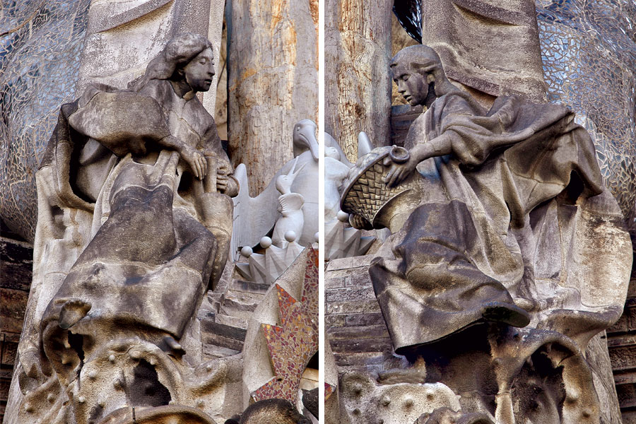 Sculptures done by Gaudí, in the facade of the Sagrada Familia