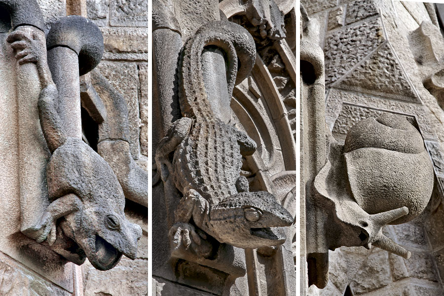 Sculptures de reptiles sur la façade de la Sagrada Familia